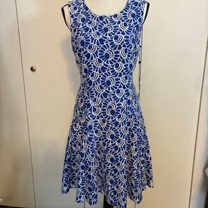 Tommy Hilfiger Fit and Flare Blue Embroidered Dress, Brand New